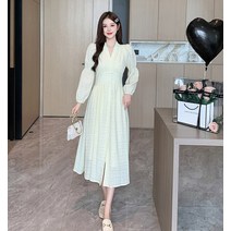 프렌치 빈티지 원피스 긴팔 드레스 슬림 롱스커트