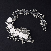 헤어악세사리 한복 웨딩 혼주 뒤꽃이 헤어핀 머리핀 흰 꽃 진주 헤어 빗 수제 오스트리아 크리스탈 웨딩 헤어 쥬얼리 액세서리 신부 헤어 피스