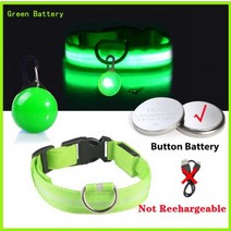 Usb 빛 개 목걸이 펜던트 Led 조명 밝은 작은 고양이 밤 컬러, XS Neck 28-38 CM, Green Button Battery