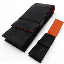 Wancher 정품 가죽 만년필 케이스 소가죽 펜 3 개 홀더 파우치 슬리브 연필 가방 사무용품, 04 Black Orange