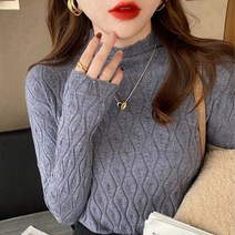 런던 플랏 가르송 니트 하프 터틀넥 스웨터 여성 니트웨어 슬림 솔리드 컬러 풀오버 과