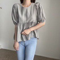 에이치스 뱃살커버좋아 러블리 퍼프 프릴 반팔블라우스