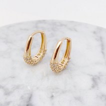 큐빅 라운드 후프 크리스탈 원터치 귀걸이