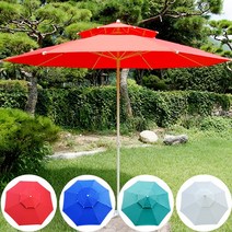 엉클트리 야외 테이블 원목 세트 자유형튼튼 방부방수 야외용 파라솔 벤치 평상 테라스 탁자, 중형 이층파라솔 그린