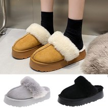 엣지걸슈즈 228 퍼통굽슬리퍼 스웨이드 기모 털슬리퍼 캠핑 여성 방한화 겨울 사무실 털신발