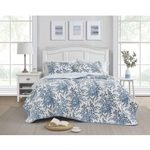 Laura Ashley - 킹 퀼트 세트 어울리는 베개 커버가 있는 양면 면 침구 사계절용 경량 홈 데코 (베드포드 핑크 킹), Bedford Delft Blue_Twin