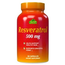 알파 비타민의 레스베라트롤 1000mg - 강력한 항산화제 세포 손상 방지에 도움 - 뇌 기능 심혈관 건강 신진대사 노화 방지 효과 지원 - 60 캡슐