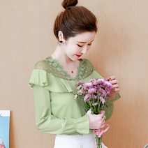봄가을 이너 레이스 긴팔 블라우스여