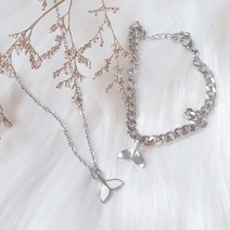 [케이스증정] 샤이니유 자개 화이트 고래 꼬리 써지컬스틸 팔찌목걸이 발찌, 목걸이, (여리줄) 38+3cm, 왕관케이스