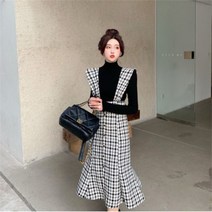 여성 멜빵원피스 목폴라 티셔츠 세트 / 롱 스커트