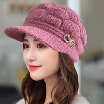 숏챙모자 가을겨울 보온 어머니모자 여성 니트 털실 기모 짧은처마 모자 레저 유럽풍 캡, C03-모자 핑크