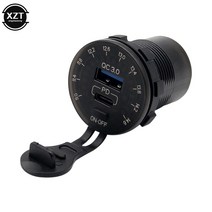 QC3.0 PD 자동차 USB 충전기 전압계 알루미늄 합금 전원 어댑터 콘센트 12V 24V 바이크 오토바이 용 LED 디스플레이 포함, [02] Charger