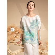 라운드넥반팔티 인터페이스 예술가 그림 작 연판장 중량 22 엄 쌀 실크 누에실 상의 여성 티셔츠 2530796419