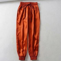 새로운 높은 허리 새틴 바지 여성 Bsolid 색상 블랙 조깅 여성 바지 캐주얼 바지화물 스웨트 한국 붉은 가을