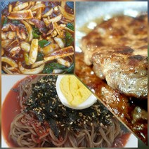 마켓찐진 캠핑메뉴3종셋트 소떡갈비1 오징어1 막국수1 캠핑메뉴 펜션요리 캠핑요리밀키트 가을캠핑 필수 간단요리