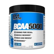 Evlution 뉴트리션 BCAA5000 분말 5그램의 BCAA 분지쇄 아미노산 성능 회복 지구력 근육 생성 케토 친화적 무설탕 30인분 Blue Raz, 30 Servings (Pack of 1) 즉시출