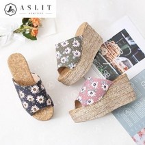 [바보사랑] 여성 꽃 무늬 스트랩 통굽 웨지 슬리퍼 9.5cm