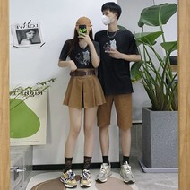 커플룩 여름세트 여 반팔티셔츠 짧은치마 남반바지 나들이 반바지 러쉬