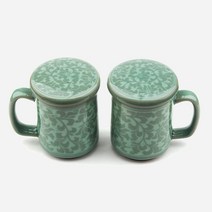 청자 목단당초-머그다기세트 외국인선물 한국기념품, 한지포장