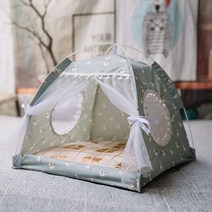 반려동물해먹 달콤한 공주 고양이 침대 접이식 텐트 개집 새끼 개 바구니 귀여운 집 홈 쿠션 애완 동물 제품 쇼파 의자 침대, L 60X60X50CM, 02 Green pony