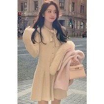 그녀의 신발 빠른배송 리본 니트 플레어 원피스 베이지 블랙