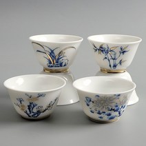 청화골드 사군자 찻잔 다기잔 다도잔 50ml 4종선택 712764EA, 국화