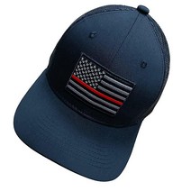 VOLKNINKER HAT 남성 및 여성용 트러커 모자 미국 모자 골프 모자 조절 가능한 스냅 백 메시 캡 야외 활동에 적합 블랙., THIN RED LINE