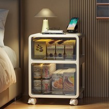 침대 협탁 플라스틱 서랍 스낵 보관 침실 보관 캐비닛, 브라운  라지 2층 높이 59CM