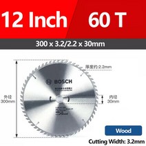 원형톱날 미니 쇠톱날 줄톱 목공용 보쉬오리지널 블레이드 110 180 230 250 300mm 목공 알루미늄 합금 커팅 디스크 카바이드, 10.12inch 60T Wood, 1개