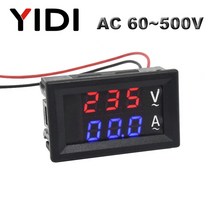 전기 자전거 0.563939 디지털 전압계 전류계 dc 0-100v ac60-500v 1a 10a 50a 100a 빨간색 파란색 led 디스플레이 전압 전류 미터 테스터 감지기, 교류 60-500v, 0-10a