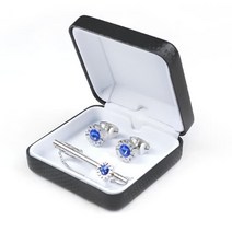 남성 정장 넥타이핀 커프스버튼 세트 크리스탈 블루