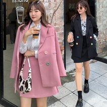 화사한 버튼 여성 치마 정장세트 뚱녀 핫템 통통녀 코디 빅사이즈 트렌치코트 출근룩 봄 가을 인기템