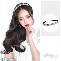 하이유니 써클 큐빅 머리띠 가발 코인큐빅 웨이브펌 50cm, 브라운블랙