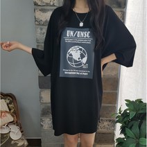 상상그이상 여성용 국내제작 지구 원피스 박스티셔츠 캐주얼 프린팅 코튼 반팔 롱티셔츠 임산부룩 레깅스코디 오버티셔츠