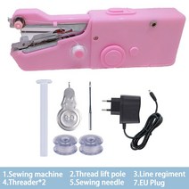 휴대용 핸드 헬드 재봉틀 무선 전기 재봉틀 세트 가정용 재봉틀 빠른 수리 DIY 의류, 06 Pink B