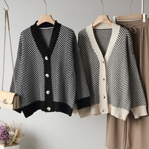 여성 루즈핏 사선 왕단추 가디건[AXB6CD210A]