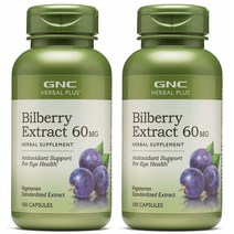 GNC Herbal Plus Bilberry Extract 지앤씨 빌베리 추출물 안토시아닌 60mg 100캡슐 2통, 단품, 단품