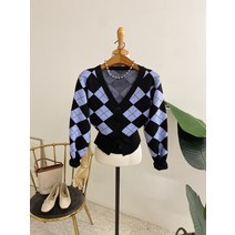 허니제이 / 크로시 아가일 크롭 긴팔 가디건(3color)
