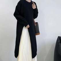 협력브랜드 트임 포인트 롱 니트 루즈핏니트 원피스 롱티셔츠