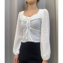 하트넥 셔링 앞리본 러블리 블라우스 2color