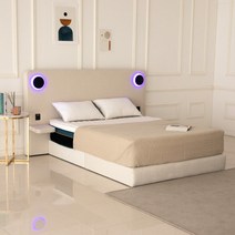 벨라 침대 헤드보드 프레임 호텔식 퀸 킹 led 조명침대 더블 머리판, 더블 1400, 크림아이보리, 헤드+잠와요 둥둥 매트리스