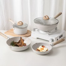 CAROTE 아이보리 쿡웨어 IH 냄비 후라이팬 4종 세트 인덕션 가스 겸용( 후라이팬20cm+후라이팬26cm+궁중팬28cm뚜껑포함+밀크팬18cm뚜껑포함 ), 후라이팬20cm26cm+궁중팬28cm+밀크팬18cm