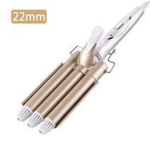 고데기 봉 뽕 미니 웨이브 헤어 컬러 트리플 배럴 세라믹 헤어 컬링 모든 헤어 전문, 22mm 골드, 유럽 ​​연합