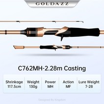 Kingdom goldazz 낚싯대 초경량 xf f mf 회전 주조 막대 2 섹션 l ml m mh 복합 탄소 천 베이트 캐스팅 막대, g 2.28m 주조 mh