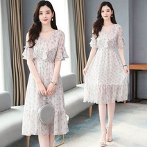 SURBORT 쉬폰 원피스 자녀 여름 선녀가 허리를 여미고 날씬해 보이는 플라워 느낌 초선 롱스커트입니다