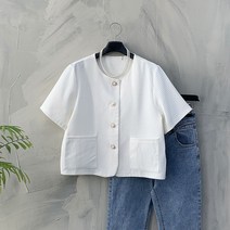 [행복여] 포켓 엠보 진주 단추 반팔 자켓