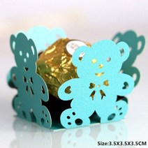곰 모양 DIY 종이 웨딩 선물 세례식 베이비 샤워 파티 호의 상자 당의정 사탕 상자 턱받이 태그 및 리본 612 개, 25.59blue bear wrapper  6pcs