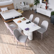 이즈네이처 루미 템바보드 포세린 세라믹 6인용식탁, 화이트, 6인+의자5개