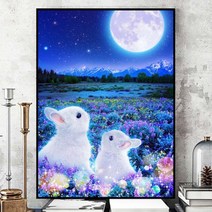 이우미 3D 보석십자수 달과 토끼 35x50 원형비즈+사랑십자수(32x32) LMPL161, 90x125cm