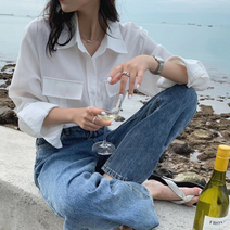 투포켓 셔츠 기본 블라우스 하객룩 탑